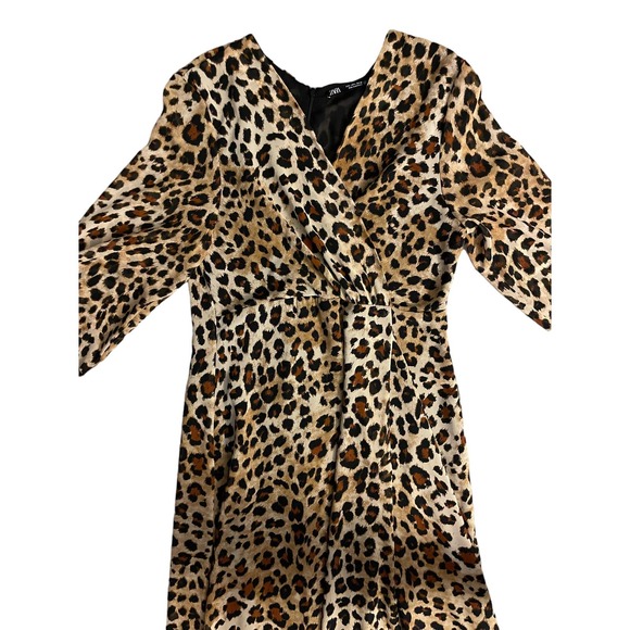 Zara Leopard Animal Print Midi Dress Surplice V-Neck Size Large - Picture 5 of 11